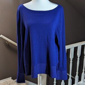 Ann Taylor Shimmer Trim Flair Sleeve Sweater Size XL. Midnight Regatta